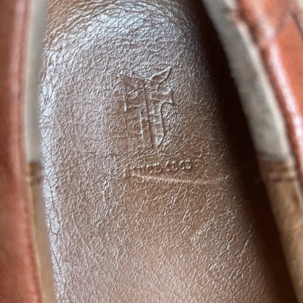 Frye Ivy Leather Slip On Sneakers 6.5 Cognac Brown Minimalist